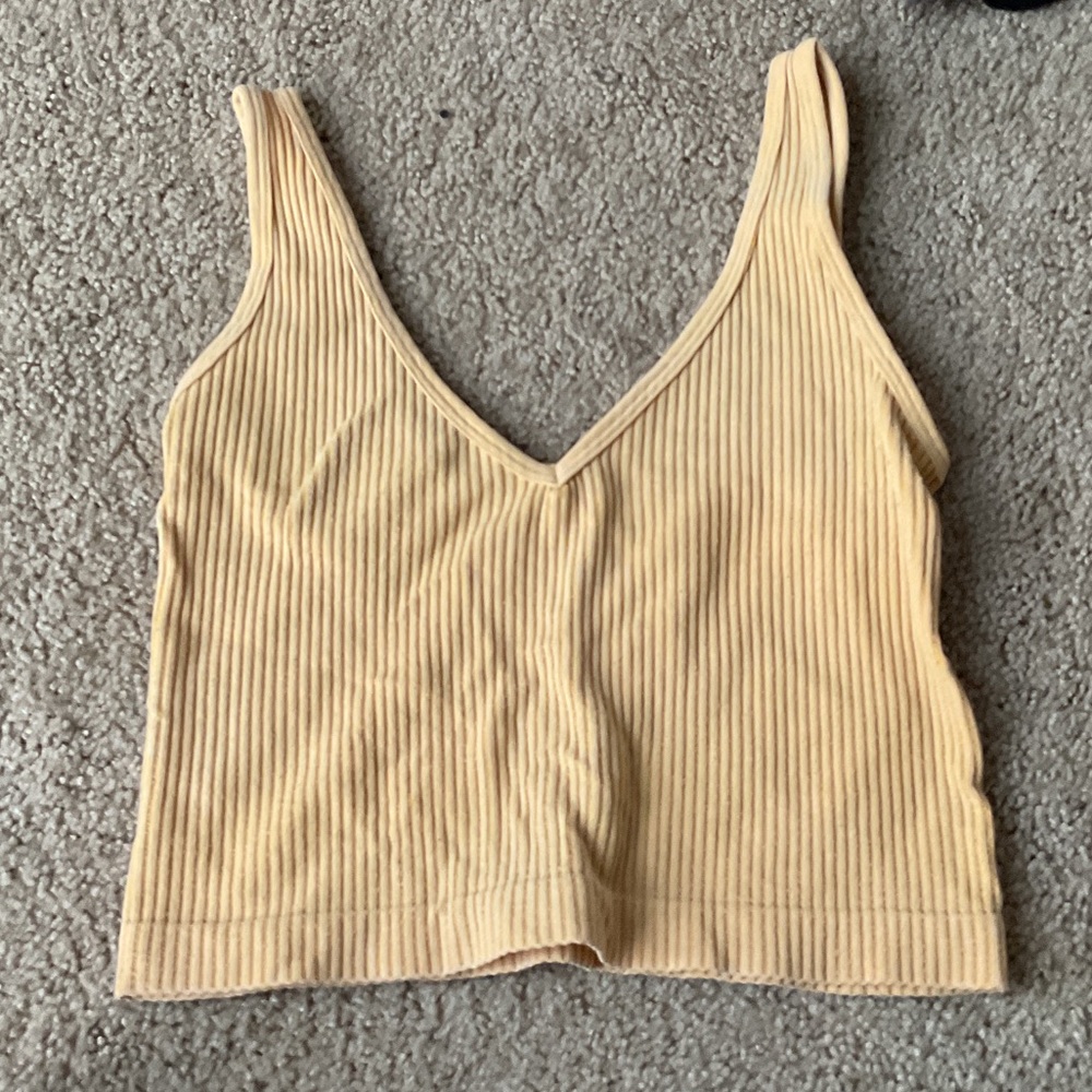 Ribbed V-Neck Yellow Tank Top